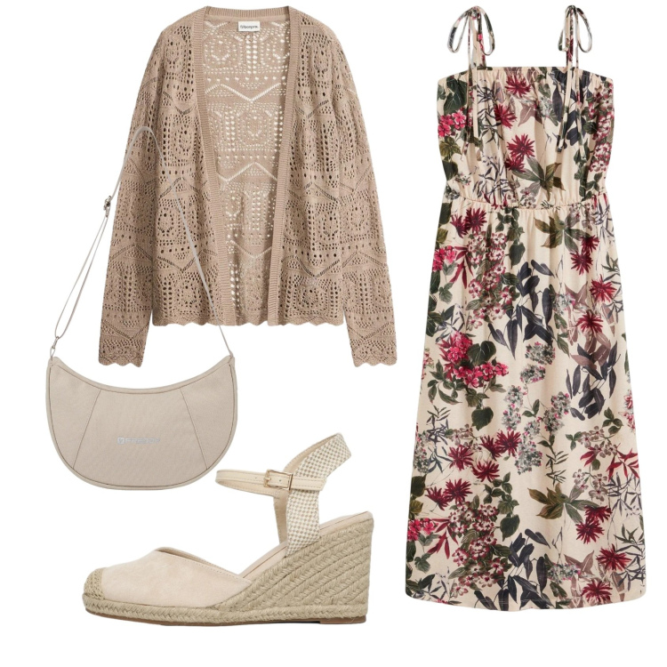 Outfit donna - Total look #2358126. Stile Basic per Tutti i giorni. Abbinamento con vestiti, cardigans, zeppe, borse a spalla.