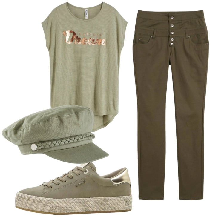 Outfit donna - Total look #2358144. Stile Casual per Tutti i giorni. Abbinamento con pantaloni skinny, sneakers, cappelli, maglieria.