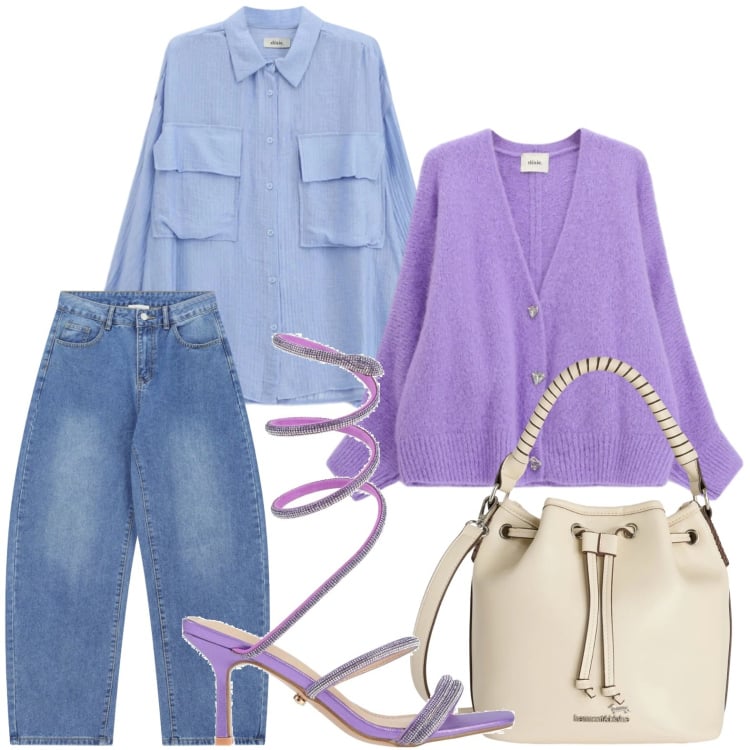 Outfit donna - Sandalo audace. Stile Minimal per Tutti i giorni. Abbinamento con sandali col tacco, borse a secchiello, cardigans, camicie, jeans.