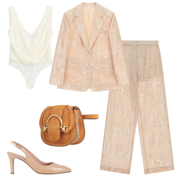 Outfit donna - Total look #2358161. Stile Chic per Cerimonia. Abbinamento con marsupi, décolleté, pantaloni a palazzo, top, blazer.