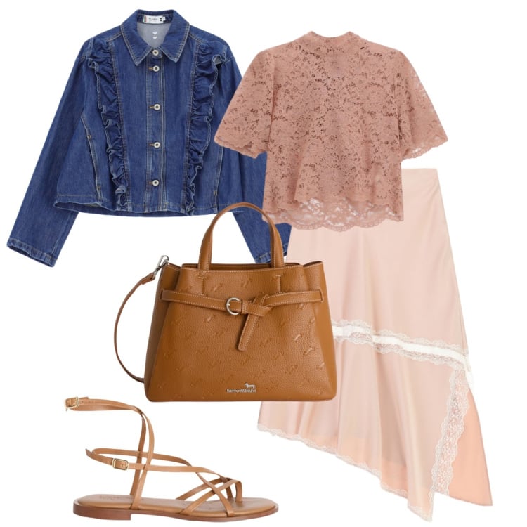 Outfit donna - Denim, but make it 2026. Stile Romantica per Tutti i giorni. Abbinamento con borse a mano, sandali in pelle, gonne longuette, top, blazer.