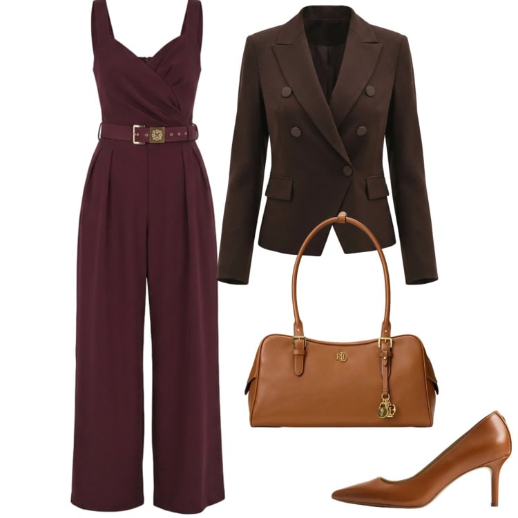Outfit donna - Vinaccia non amour #040702. Stile Vintage retrò per Cerimonia. Abbinamento con tute, blazer, décolleté, borse a mano.