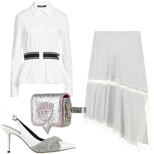 Outfit donna - Bianco ghiaccio. Stile Chic per Tutti i giorni. Abbinamento con camicie, décolleté, marsupi, gonne longuette.