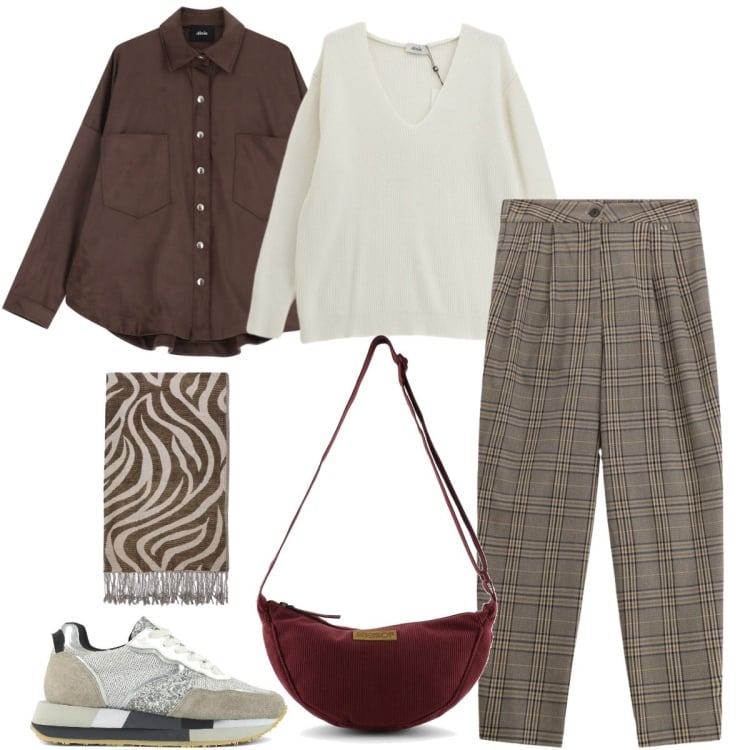 Outfit donna - Total look #2358195. Stile Casual chic per Tutti i giorni. Abbinamento con foulard, pantaloni, maglieria, blazer, sneakers, borse a tracolla.