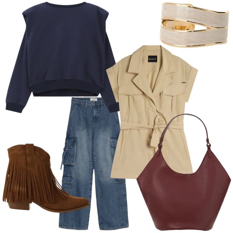 Outfit donna - Un trench a marzo. Stile Minimal per Tutti i giorni. Abbinamento con stivaletti texani, jeans, felpe, borse a spalla, anelli, trench.