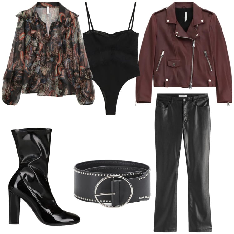 Outfit donna - Serata. Stile Casual per Serata fuori. Abbinamento con stivaletti, pantaloni, cinture, camicie, giacche, body.