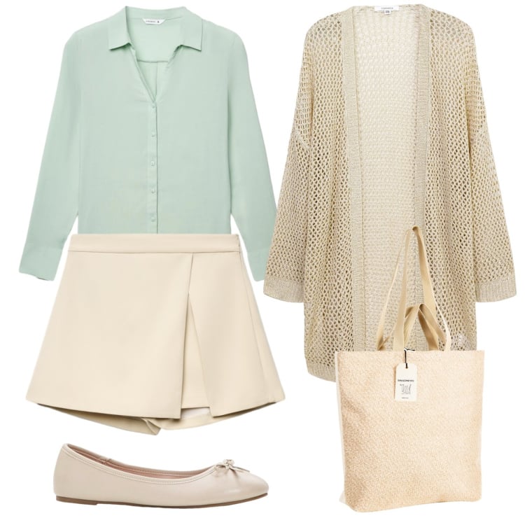 Outfit donna - Total look #2358232. Stile Bon Ton per Ufficio. Abbinamento con ballerine, camicie, kimono, gonne, borse tote.