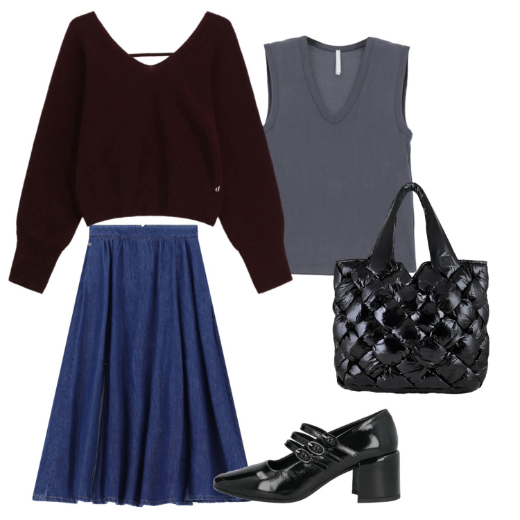 Outfit donna - Total look #2358234. Stile Casual chic per Tutti i giorni. Abbinamento con décolleté, top, maglieria, gonne lunghe, borse tote.