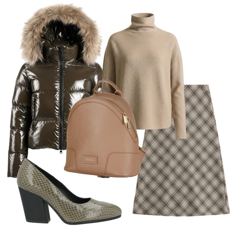 Outfit donna - Total look #2358251. Stile Basic per Ufficio. Abbinamento con zaini, décolleté, maglieria, gonne longuette, piumini.