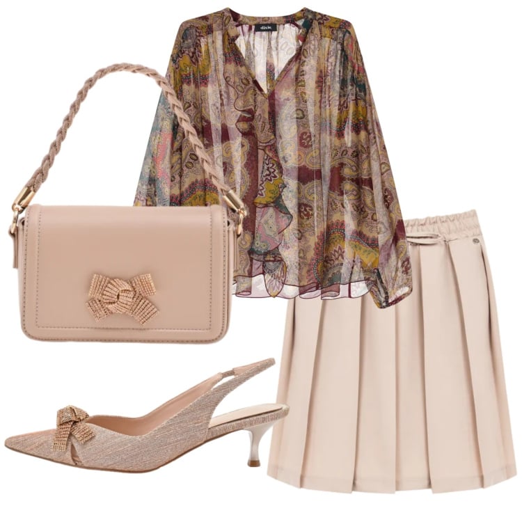 Outfit donna - Total look #2358255. Stile Romantica per Serata fuori. Abbinamento con camicie, décolleté, pochette, minigonne.