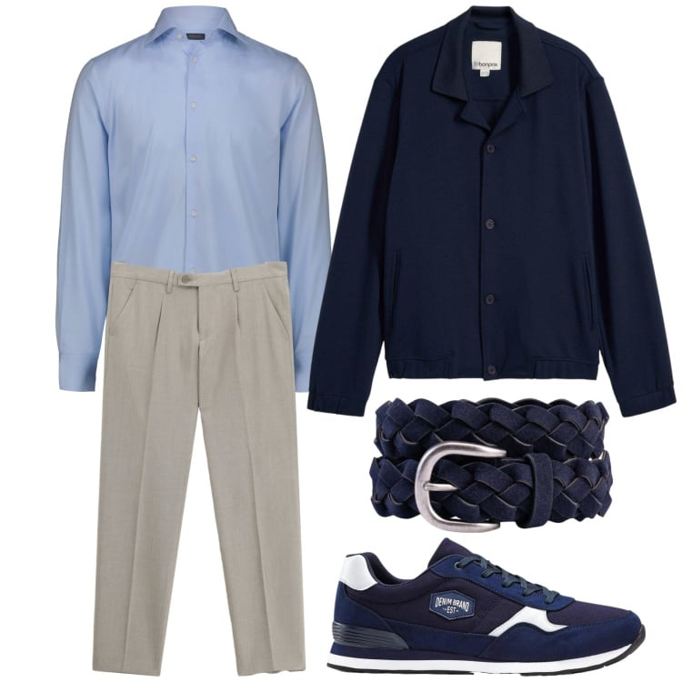 Outfit uomo - Total look #2358296. Stile Casual per Ufficio. Abbinamento con sneakers, bomber, pantaloni, cinture, camicie.