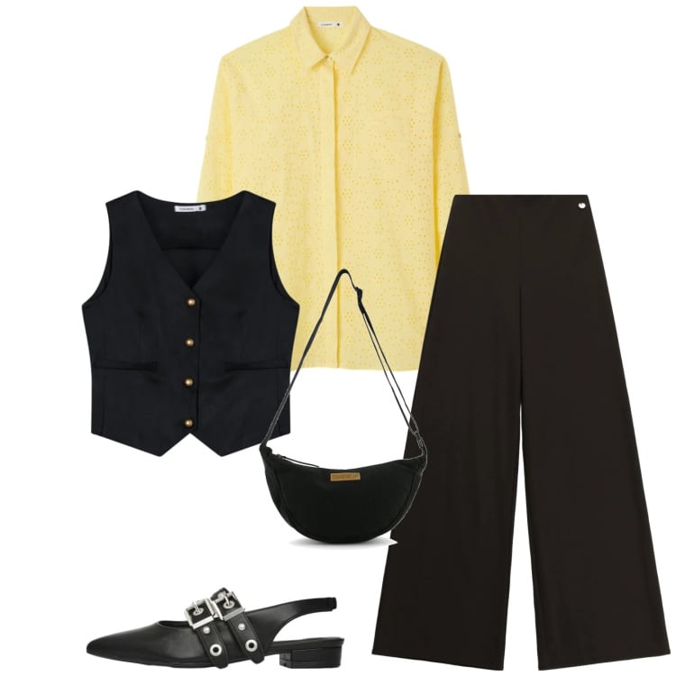 Outfit donna - Total look #2358359. Stile Casual chic per Tutti i giorni. Abbinamento con gilet, ballerine, camicie, pantaloni a palazzo, borse a tracolla.