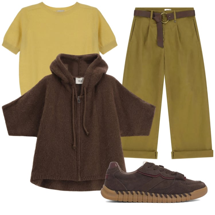 Outfit donna - Total look #2358367. Stile Trendy per Tutti i giorni. Abbinamento con cardigans, maglieria, pantaloni, sneakers.