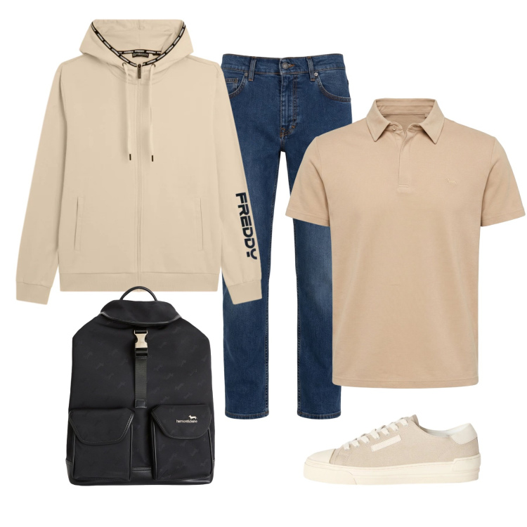 Outfit uomo - Total look #2358370. Abbinamento con jeans, sneakers, borse sportive, polo, felpe con cappuccio.