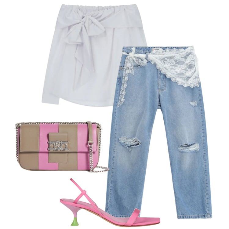 Outfit donna - Denim, but make it 2026. Stile Glamour per Tutti i giorni. Abbinamento con sandali in pelle, borse a spalla, top, jeans strappati.