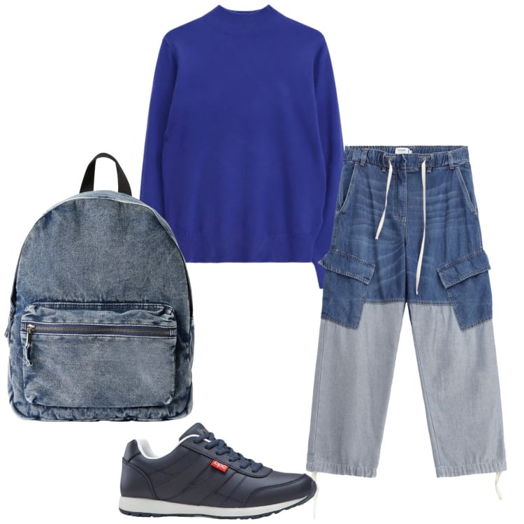 Outfit donna - Total look #2358408. Stile Casual per Tutti i giorni. Abbinamento con sneakers, zaini, jeans, maglieria.