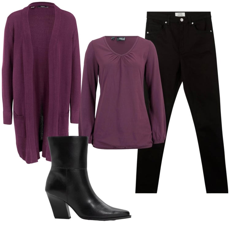 Outfit donna - Total look #2358409. Stile Basic per Tutti i giorni. Abbinamento con stivaletti, maglieria, cardigans, pantaloni skinny.