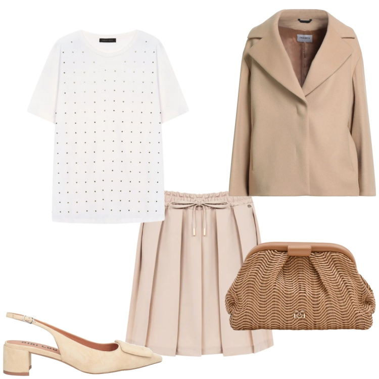 Outfit donna - Total look #2358430. Stile Bon Ton per Cerimonia. Abbinamento con cappotti, décolleté, t-shirt, minigonne, pochette.