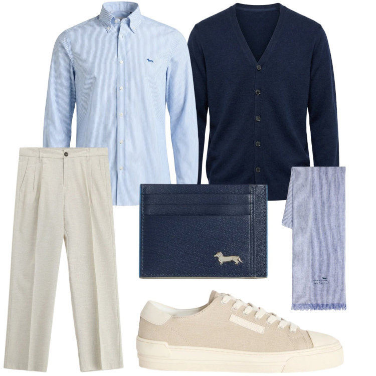 Outfit uomo - Cardigan classico. Stile Casual per Tutti i giorni. Abbinamento con sneakers, portafogli, cardigans, sciarpe, camicie, pantaloni.