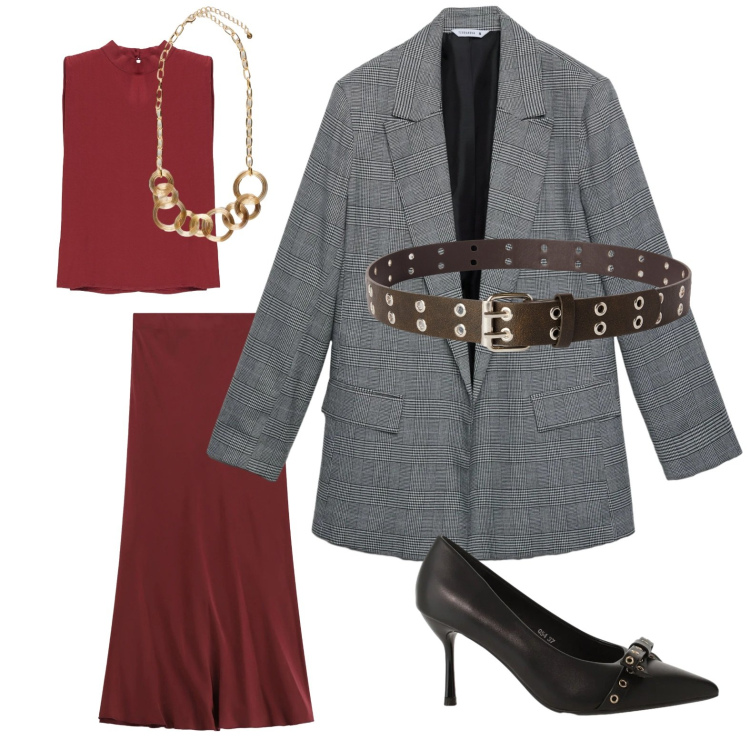 Outfit donna - Total look #2358489. Abbinamento con cinture, blazer, décolleté, collane, gonne lunghe, top.
