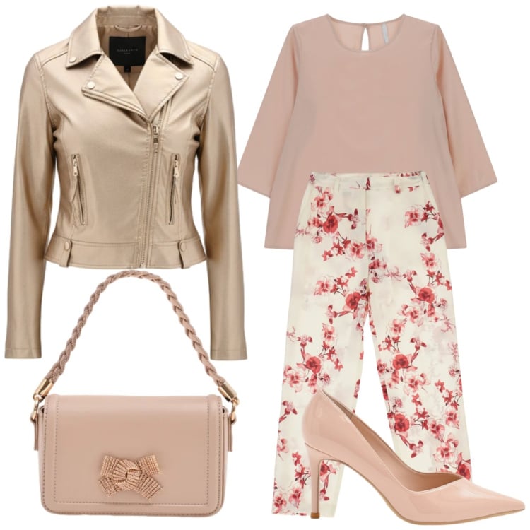 Outfit donna - Pelle e fiori. Stile Romantica per Cerimonia. Abbinamento con giacche, pochette, décolleté, pantaloni, bluse.
