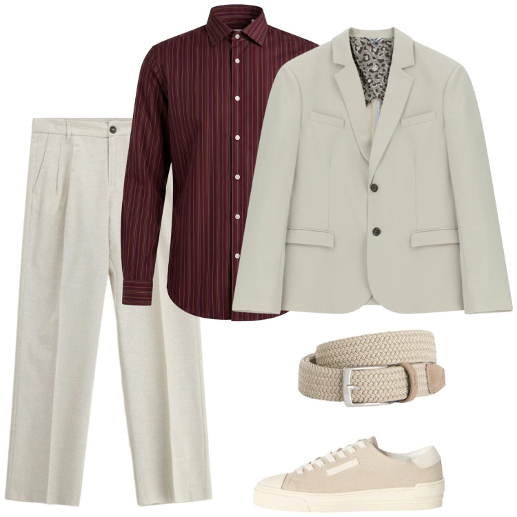 Outfit uomo - Il completo chiaro. Stile Trendy per Ufficio. Abbinamento con cinture, sneakers, camicie, giacche, pantaloni.