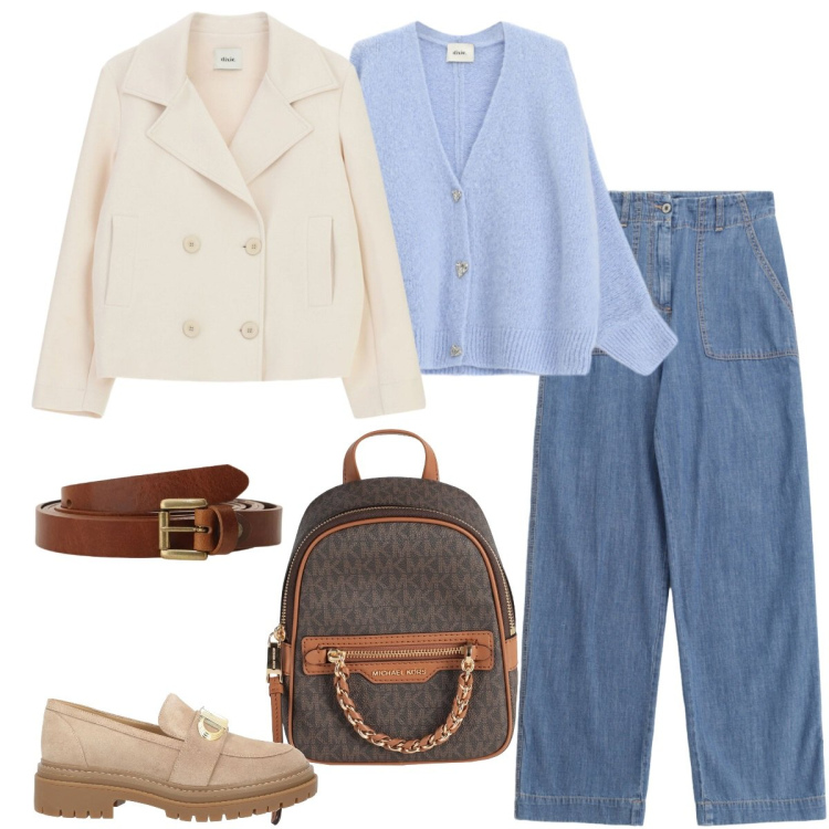 Outfit donna - Total look #2358519. Stile Urban per Tutti i giorni. Abbinamento con zaini, mocassini, cardigans, cinture, blazer, jeans.