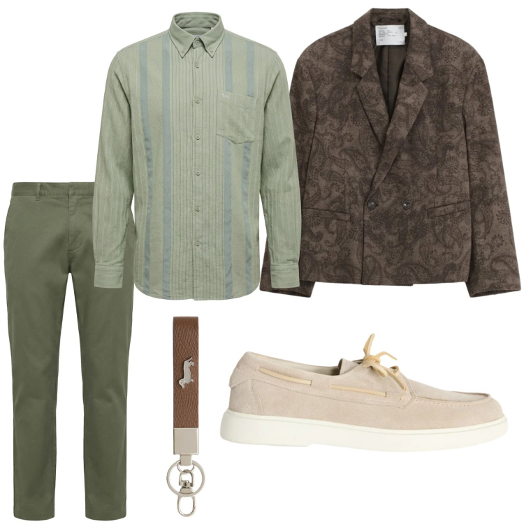 Outfit uomo - Portachiavi classico. Stile Casual per Tutti i giorni. Abbinamento con portachiavi, pantaloni cargo, scarpe stringate, camicie, giacche.