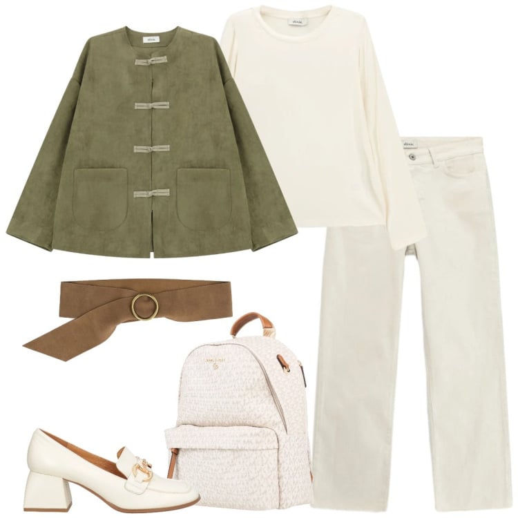 Outfit donna - Total look #2358557. Stile Urban per Tutti i giorni. Abbinamento con zaini, mocassini, blazer, cinture, t-shirt, pantaloni.