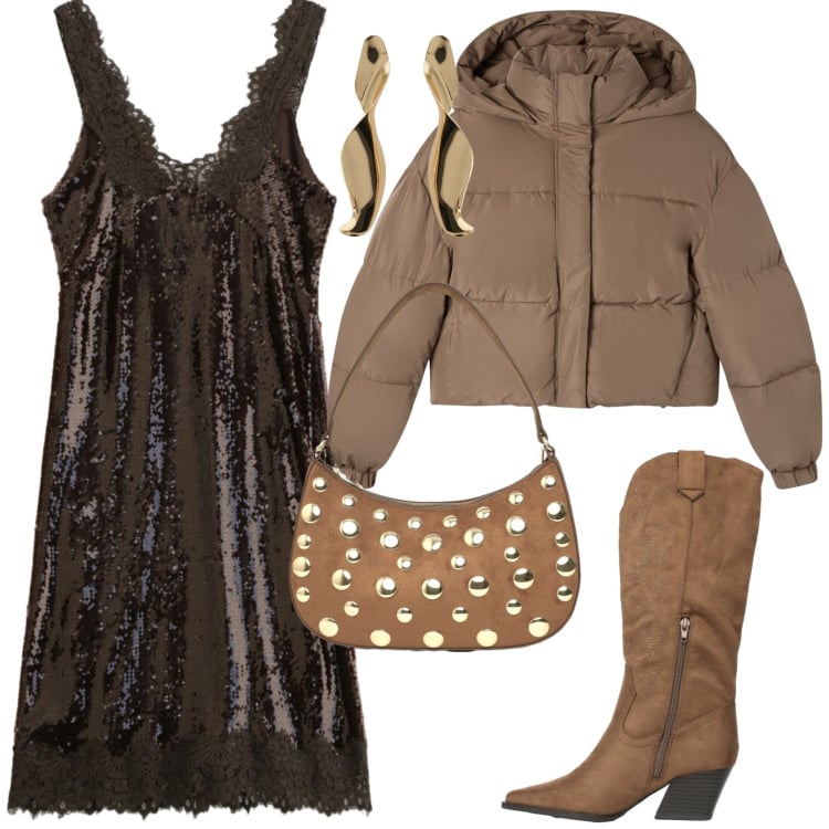 Outfit donna - Per una serata fuori. Stile Urban per Serata fuori. Abbinamento con bomber, stivali, borse a tracolla, orecchini, vestiti midi/longuette.