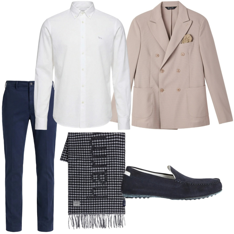 Outfit uomo - Mocassini primaverili. Stile Casual per Ufficio. Abbinamento con scarpe stringate, sciarpe, camicie, pantaloni chino, giacche.
