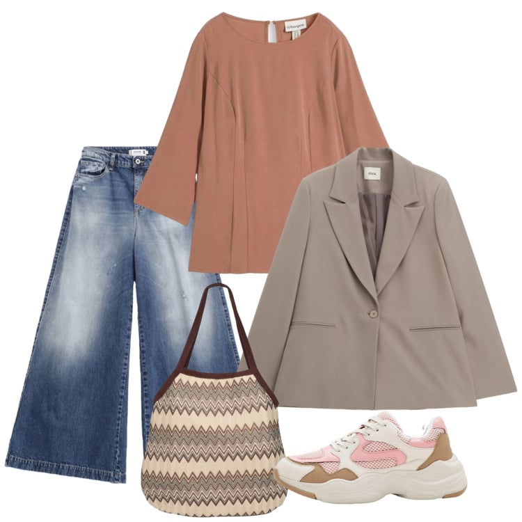 Outfit donna - Blush. Stile Casual chic per Tutti i giorni. Abbinamento con sneakers, bluse, borse tote, jeans, blazer.