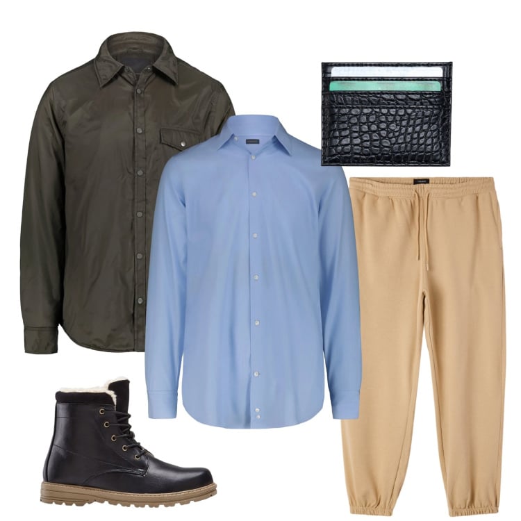 Outfit uomo - Utility Fusion. Stile Trendy per Tutti i giorni. Abbinamento con stivali e stivaletti, pantaloni, giacche, portafogli, camicie.