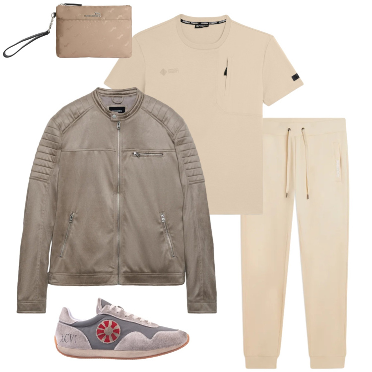 Outfit uomo - L\'Eleganza del Tono su Tono. Stile Urban per Tutti i giorni. Abbinamento con borse sportive, giacche, t-shirt, pantaloni, sneakers.