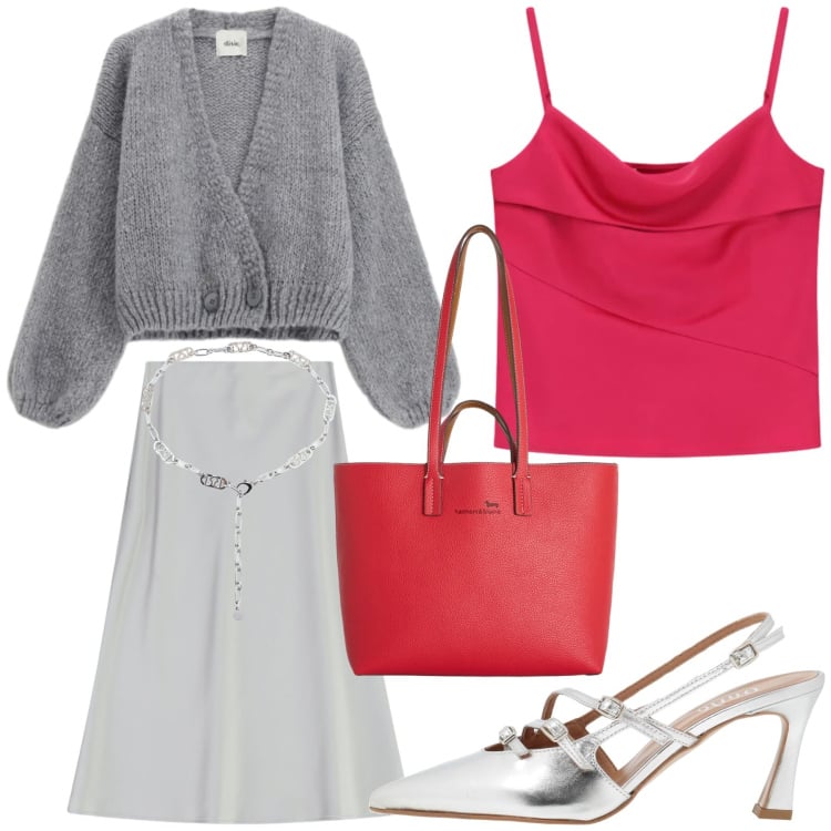 Outfit donna - Total look #2358670. Stile Casual chic per Serata fuori. Abbinamento con décolleté, shopping bag, canottiere, gonne longuette, cardigans, cinture.