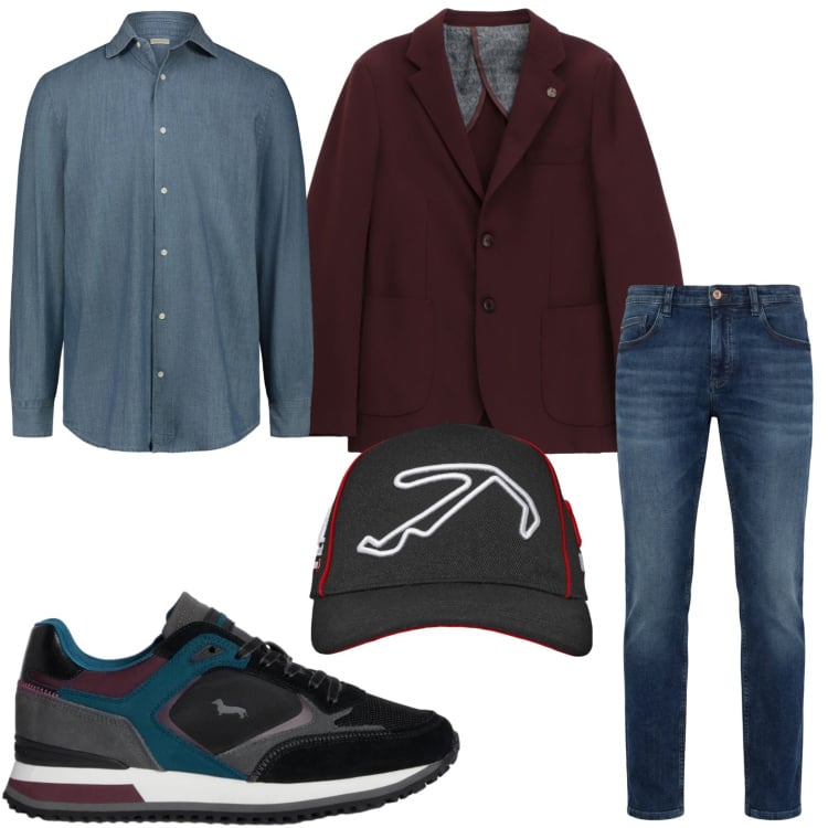 Outfit uomo - Blazer e jeans. Stile Trendy per Tutti i giorni. Abbinamento con jeans, sneakers, giacche, cappelli con visiera, camicie.