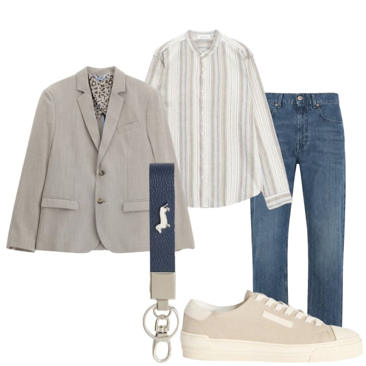 Outfit uomo - Leggerezza. Stile Casual per Ufficio. Abbinamento con jeans, sneakers, portachiavi, giacche, camicie.