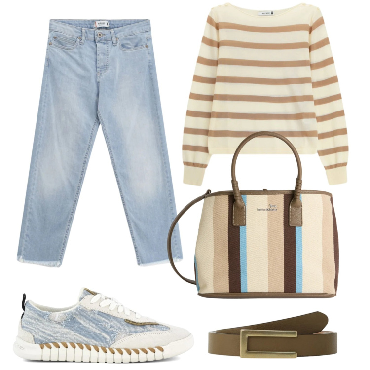 Outfit donna - Male it your Comfort Zone. Stile Casual per Tutti i giorni. Abbinamento con shopping bag, cinture, jeans, maglieria, sneakers.