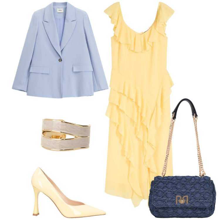 Outfit donna - Total look #2358783. Stile Bon Ton per Cerimonia. Abbinamento con décolleté, vestiti, blazer, anelli, borse a spalla.