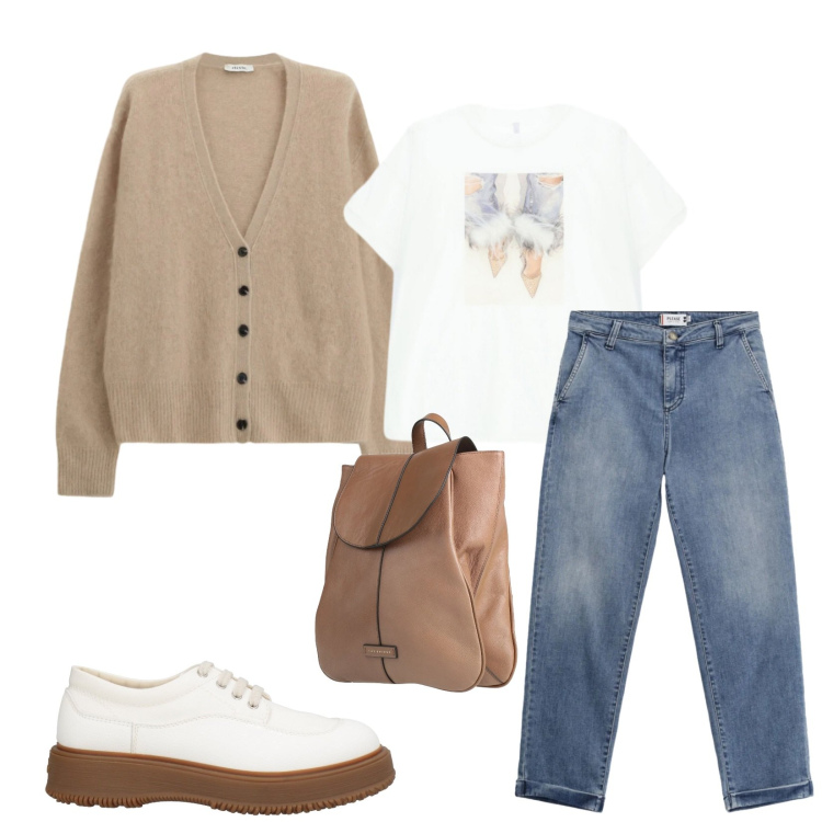 Outfit donna - Total look #2358787. Stile Casual chic per Tutti i giorni. Abbinamento con scarpe stringate, zaini, t-shirt, cardigans, jeans.