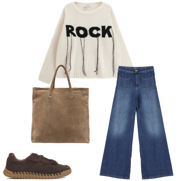 Outfit donna - Total look #2358789. Stile Casual per Tutti i giorni. Abbinamento con maglieria, jeans, sneakers, borse a mano.