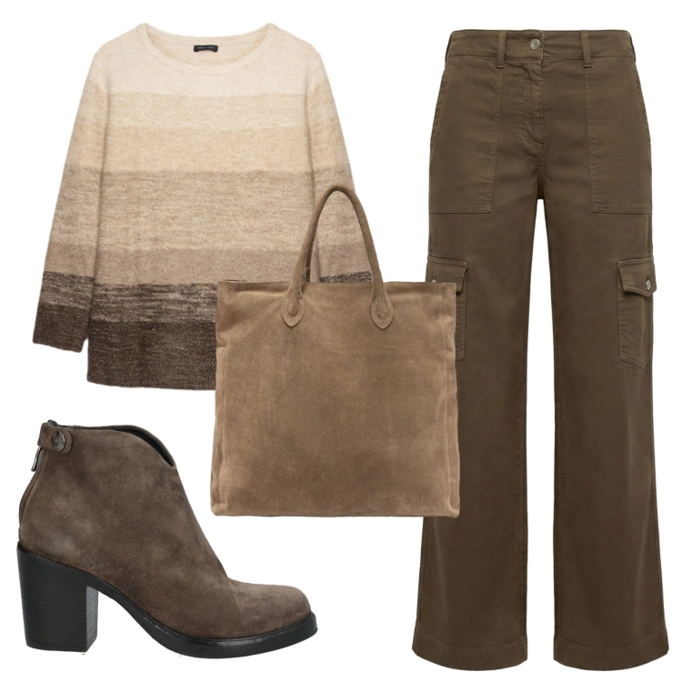 Outfit donna - Total look #2358793. Stile Basic per Ufficio. Abbinamento con stivaletti, pantaloni cargo, maglieria, borse a mano.