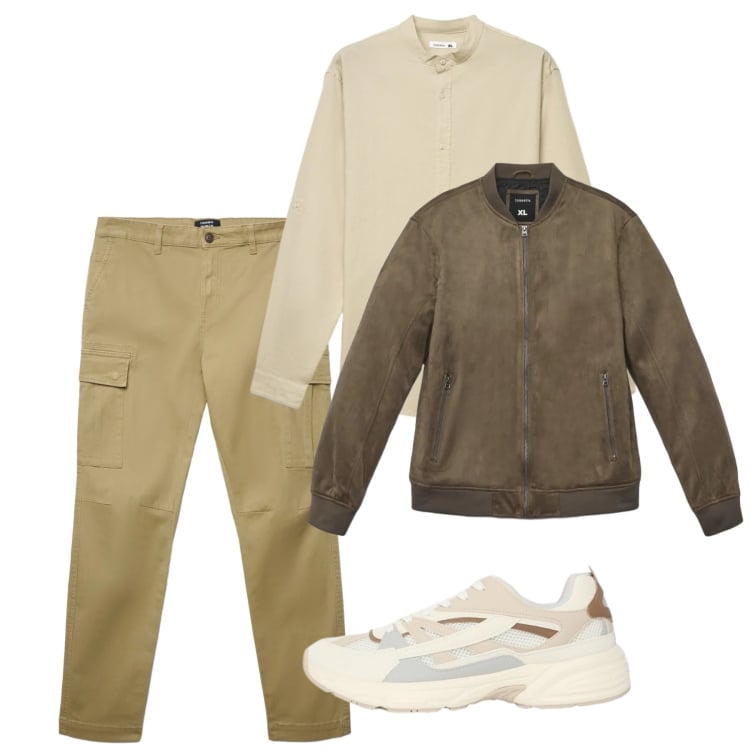 Outfit uomo - Primavera casual. Stile Casual per Tutti i giorni. Abbinamento con giacche, pantaloni cargo, sneakers, camicie.