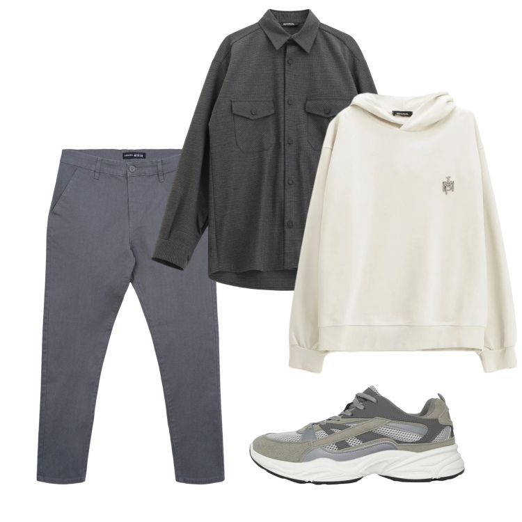 Outfit uomo - Felpa e camicia. Stile Casual per Tutti i giorni. Abbinamento con sneakers, pantaloni chino, felpe con cappuccio, camicie.