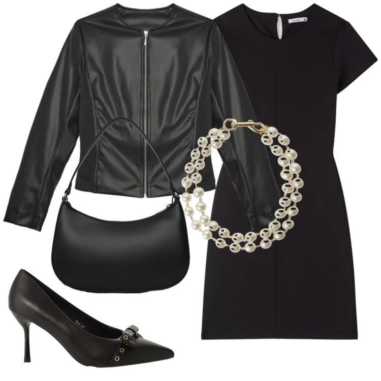 Outfit donna - Total look #2358804. Stile Basic per Serata fuori. Abbinamento con vestiti corti, giacche, borse a tracolla, décolleté, braccialetti.