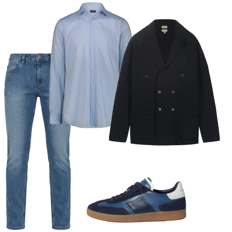 Outfit uomo - Fine settimana. Stile Casual per Tutti i giorni. Abbinamento con sneakers, jeans, camicie, cardigans.