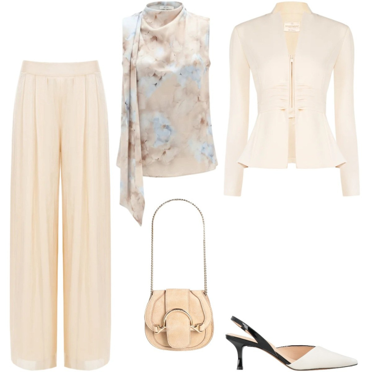 Outfit donna - Total look #2358826. Stile Chic per Cerimonia. Abbinamento con marsupi, décolleté, blazer, pantaloni a palazzo, top.