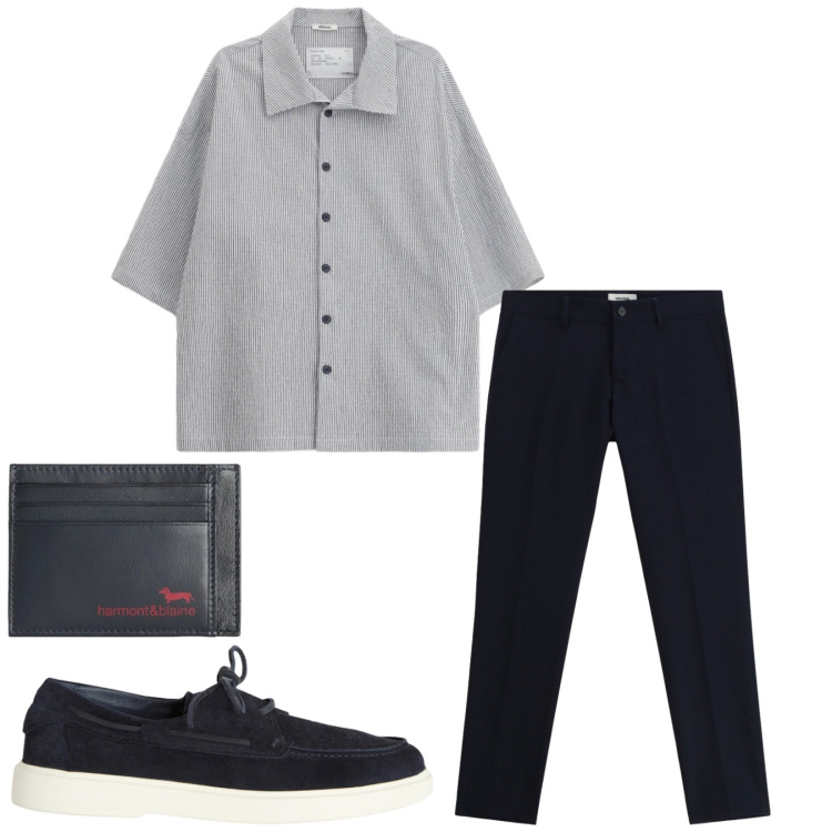 Outfit uomo - Total look #2358830. Stile Trendy per Tutti i giorni. Abbinamento con scarpe stringate, portafogli, camicie a manica corta, pantaloni.