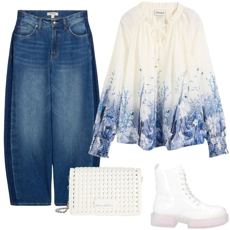 Outfit donna - Total look #2358835. Stile Boho per Tutti i giorni. Abbinamento con stivaletti, jeans, bluse, borse a tracolla.