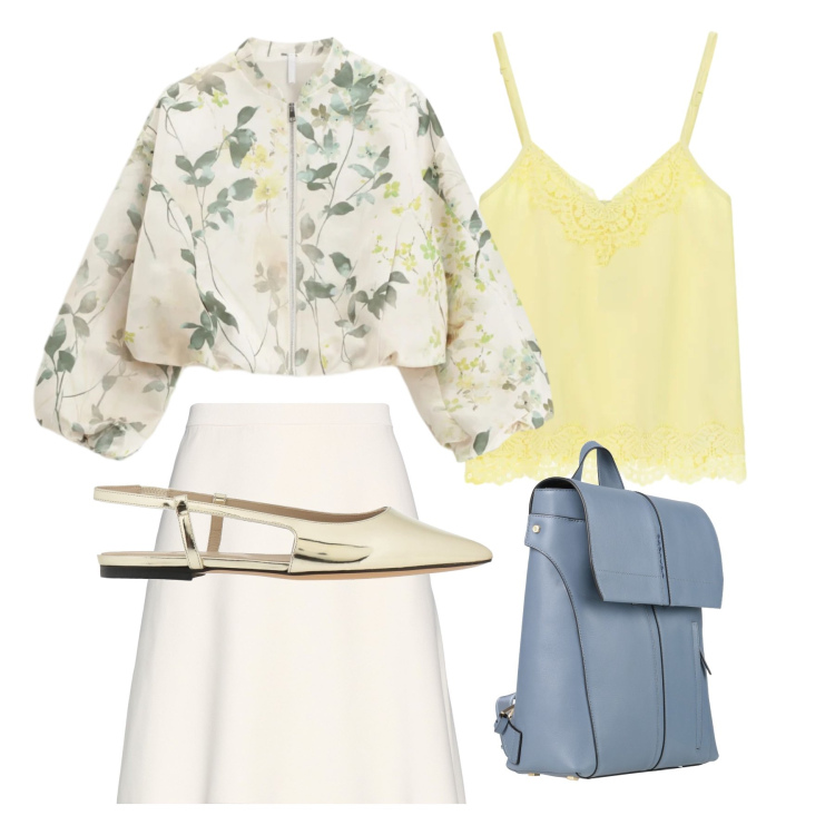 Outfit donna - Anteprima di primavera. Stile Bon Ton per Tutti i giorni. Abbinamento con ballerine, zaini, minigonne, bomber, top.